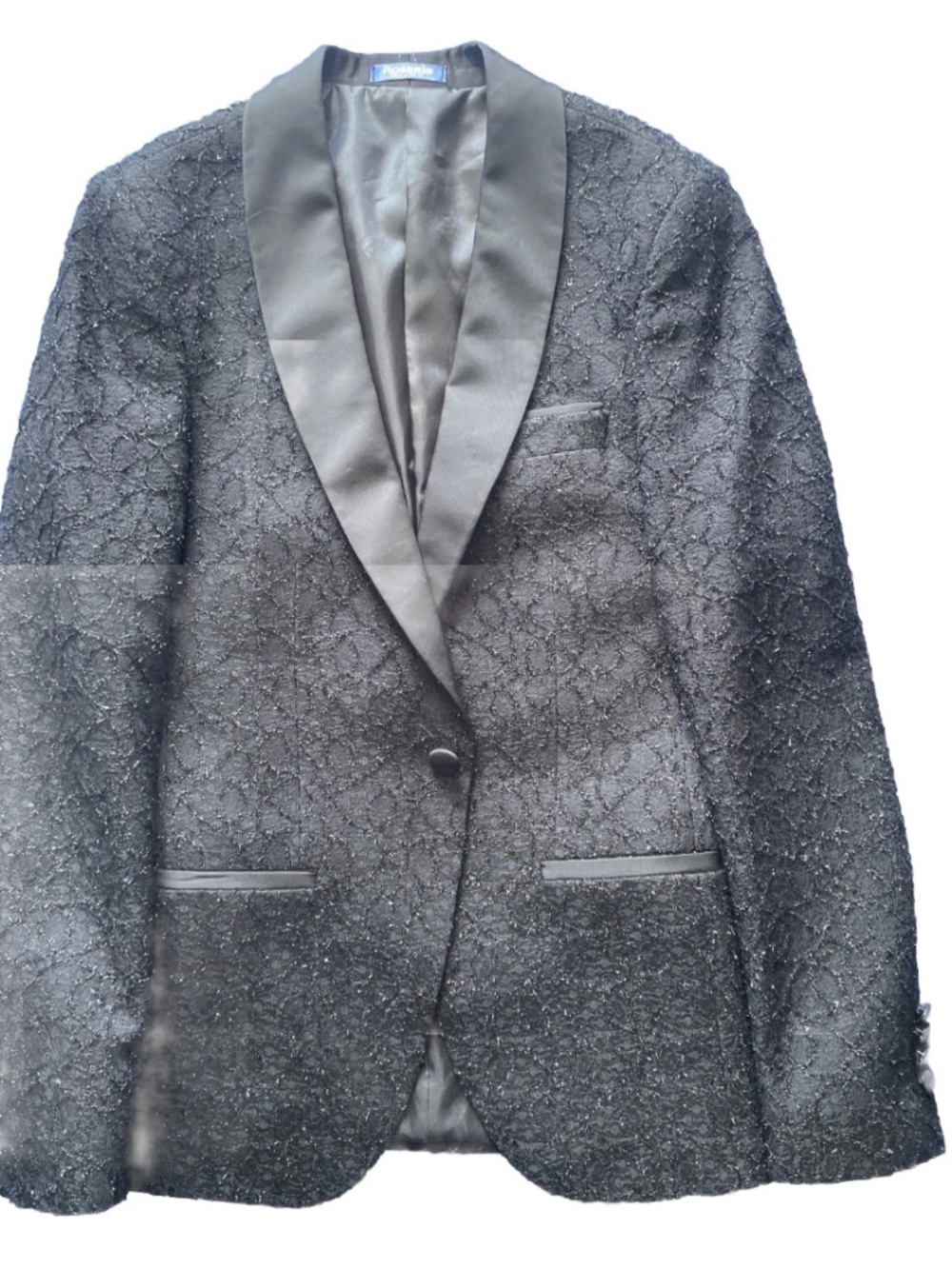Black Jaquart Textured Suit Two Piece Blazer + Black Pants